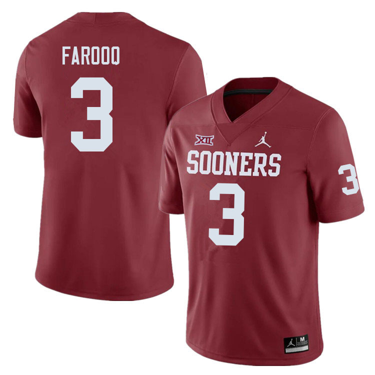 Oklahoma Sooners #3 Jalil Farooq College Football Jerseys Sale-Crimson